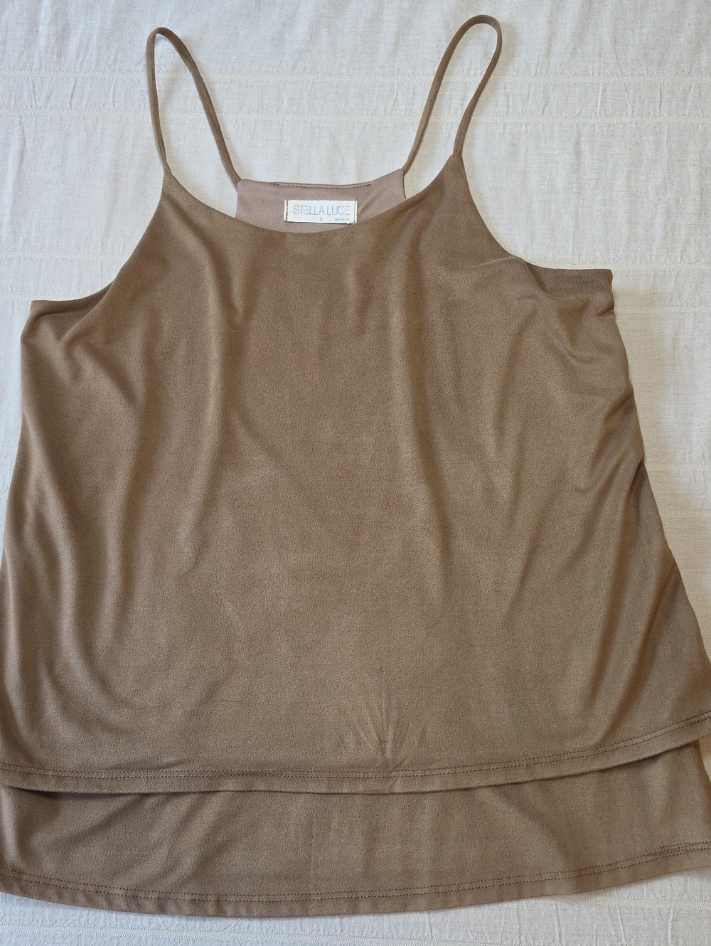 Stella Luce Faux Suede Layered Cami Tank Top | Neutral Beige | Size S